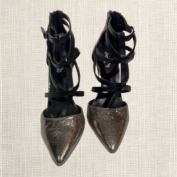 VTG Charlotte Russe Strappy Heels Metallic Gunmetal Pointed Toe Stilettos Size 6 - Picture 4 of 5